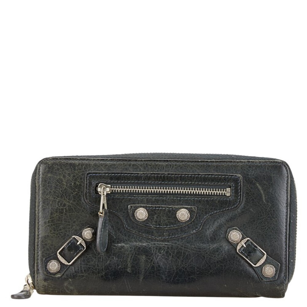 Balenciaga studded long wallet black leather